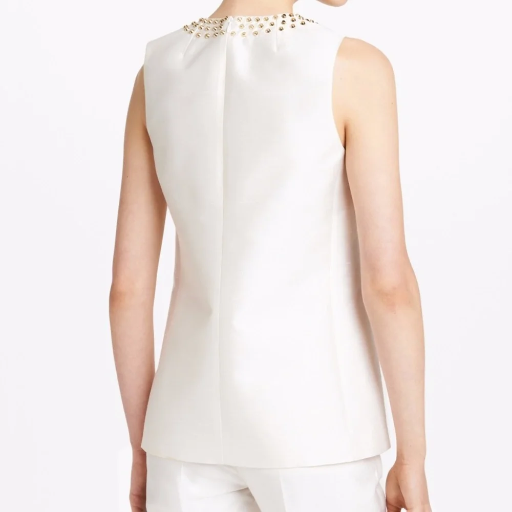 NWT $1,395 Michael Kors [SIZE 10 ] Studded‎ Silk & Wool Top in Off White #2382